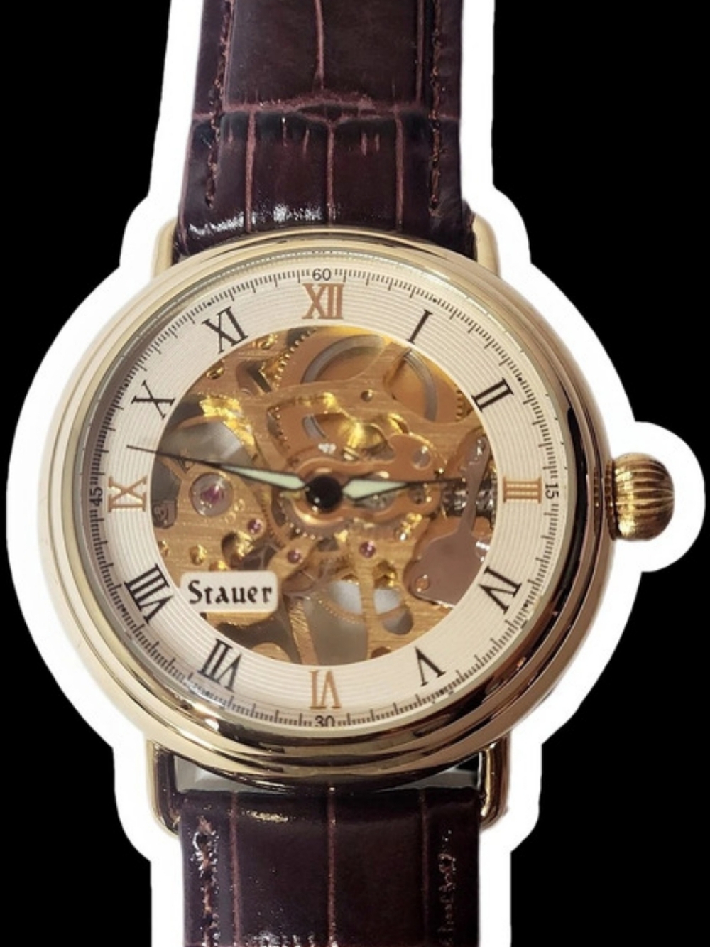 Stauer 1779 Mechanical Skeleton Watch Brown & Gold